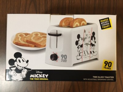 Disney Mickey Mouse 90 Years Two Slice Toaster White Black 655772017246| 
