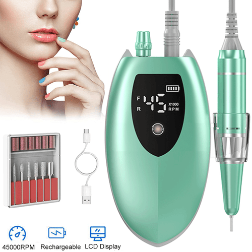 45000RPM Rechargeable Nail Drill Machine with LCD Low Noise Pro Nail Polisher US
