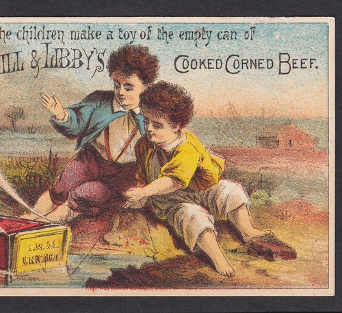 Antique Tin Can Toy Boat Flag Libby McNeill Canned Meat Advertising Trade Card - Picture 3 of 7