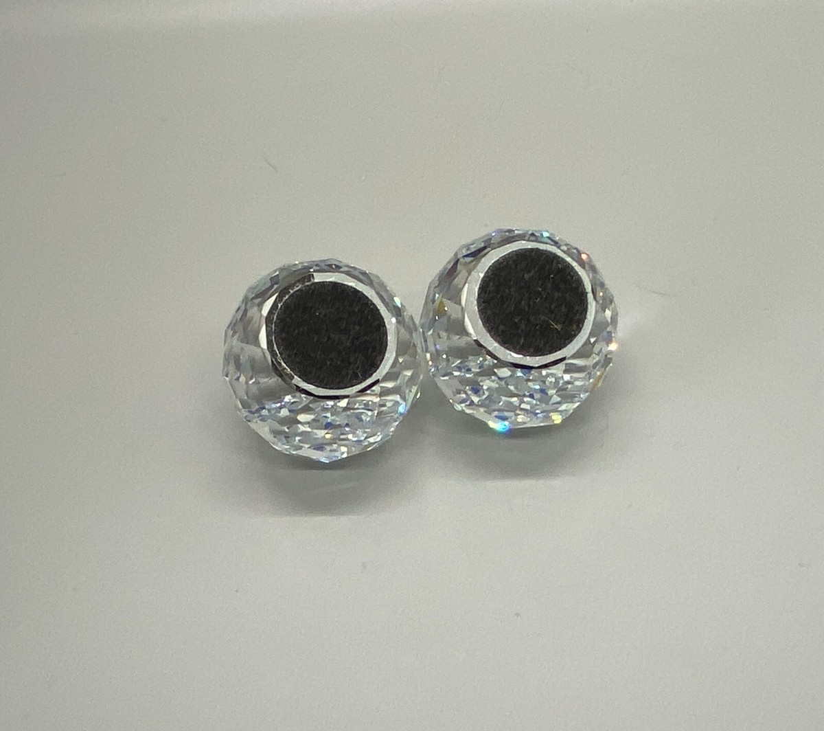 Pair Swarovski SCS Logo Small Faceted Crystal Glass Round