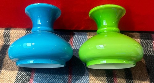 2x Small Pretty Vintage Light Green & Lighr Blue Glass Oil Lamp Shade - 第 1/24 張圖片