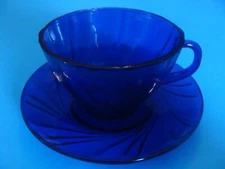 COBALT BLUE  DURALEX BORMIOLI ROCCO FRANCE CUP AND SAUCER SET