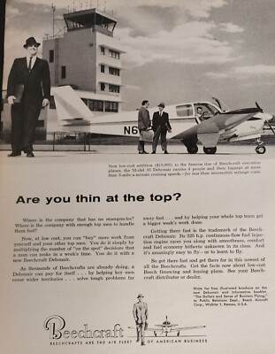 Beechcraft Plane Picture Magazine Ad Advertisement Wall Art 1960  