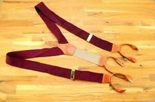 New Dooney  Bourke Burgundy Silk Braces Suspenders Leather Brass England