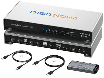 KVM Switch HDMI 2 Computers 2 Monitors, 2 Port Dual Monitor Extended Display
