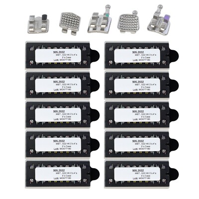 10 Kits Dental Orthodontic Brackets MBT Slot 022 345 Hooks MIM Metal Braces 5-5