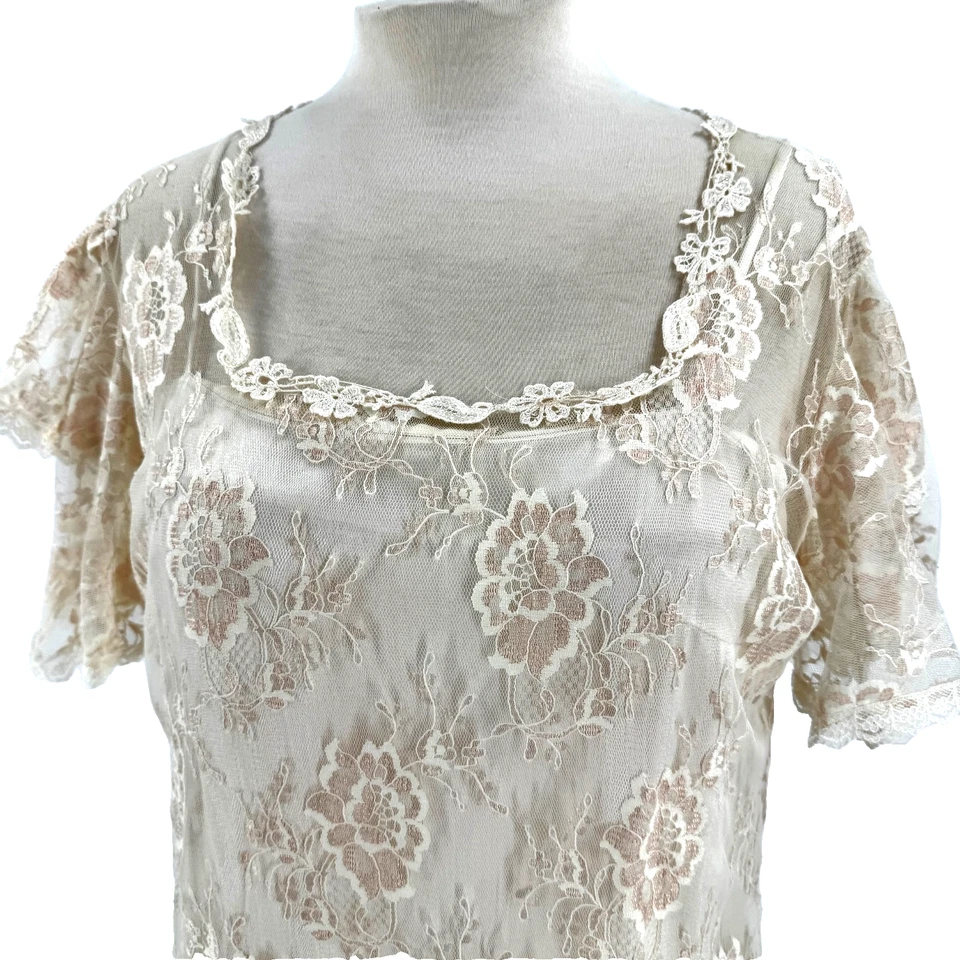 Vestido estilo aleta vintage Cheryl Kaye rugiente años 20 encaje floral transparente para mujer 10 Foto 2 de 4