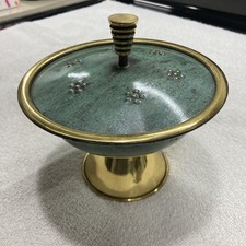 Vintage Brass and Enamel Judaica Lidded Dish MCM Made In Israel Beautiful Piece