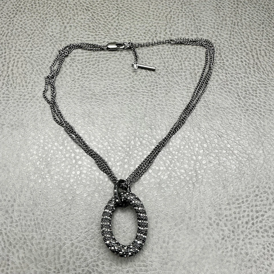 Colar Kenneth Cole multi corrente pavê cristal pingente oval ajustável 18 polegadas - Imagem 2 de 4