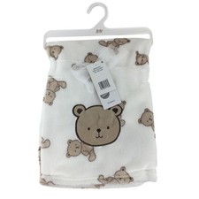 Baby Gear Blanket White Teddy Bear Plush Fleece Embroidered 30x40 Inches