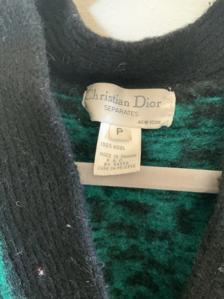 Cárdigan Christian Dior verde y negro talla pequeña 100 % lana Foto 3 de 4