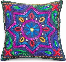 Boho Indian Star Suzani cushion cover 40 x 40 cms, Suzani Multi Colour Embroide