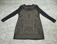 Haute Monde Black SilverStudded Stretch Dress Women's Size 2XL sheer sleeves zip