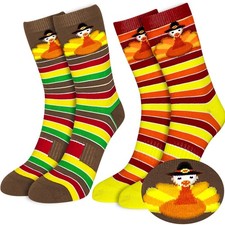 2 Pairs Thanksgiving Turkey Socks for Women Men Teens, Fall Autumn Stripes Wo...