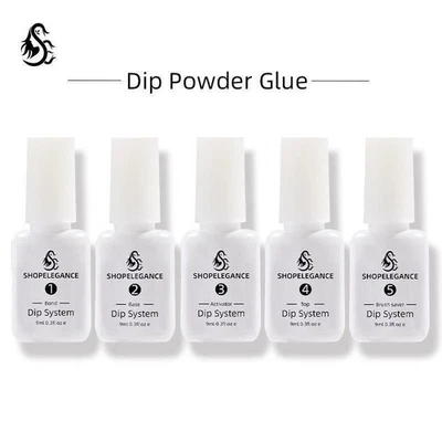 SHOPELEGANCE 7ml Dipping Powder System Dip Liquid Nail Art Base Top Coat 5pc Kit