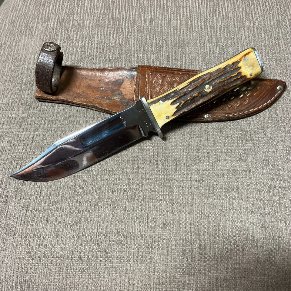 Gorgeous Vintage Big Letter CASE, Extra Thick Stag, 1940-65, Orig Sheath - Image 2 of 4