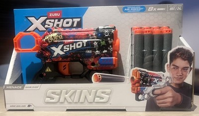 Skins Zuru Xshot Bedrohung Game Over Kinder Spielzeugpistole mit Schaumstoffkugeln neu versiegelt