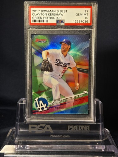 2017 BOWMAN’S BEST CLAYTON KERSHAW GREEN REFRACTOR #7 PSA 10 GEM MINT 10 51/99!!