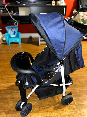 BABY Blue/Black Single Stroller with Hood/Canopy, Basket & Cup Holder Tray