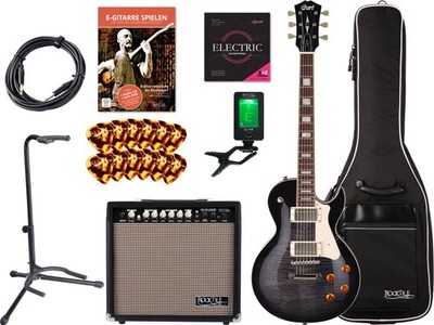 Cort CR250 Trans Black Set E-Gitarre Verstärker Tuner Saiten Plek Ständer DVD