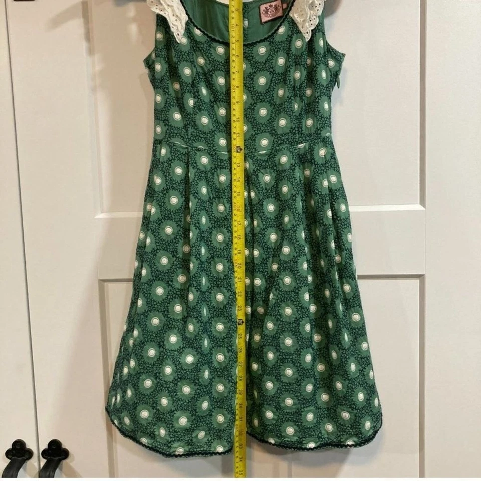 Vestido Juicy Couture Verde Floral Encaje Cuello Botón Delantero Talla 2 Día de San Patricio Foto 4 de 4