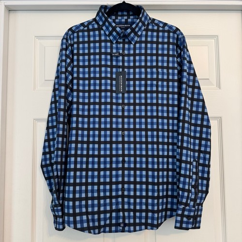 NUEVO CON ETIQUETAS Camisa Mizzen+Principal Borde de Sotavento Sin Botones Talla M Azul Negro A Cuadros - Imagen 2 de 8