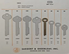 Two Vintage Sargent Greenleaf Key Blank for Cabinet Lock No. 80