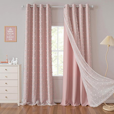Pink Curtains for Girls Room 84 Inches Long 2 Panels Girls Curtains Wiht Pink Po