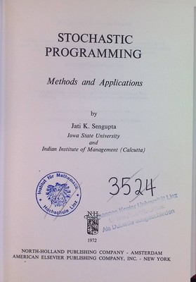 Stochastic Programming: Methods and Applications Sengupta, Jati K.: 2132296
