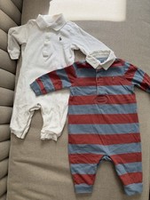 Ralph Lauren White Polo One-Piece Red/Blue Striped Polo Overall Set 6 Months