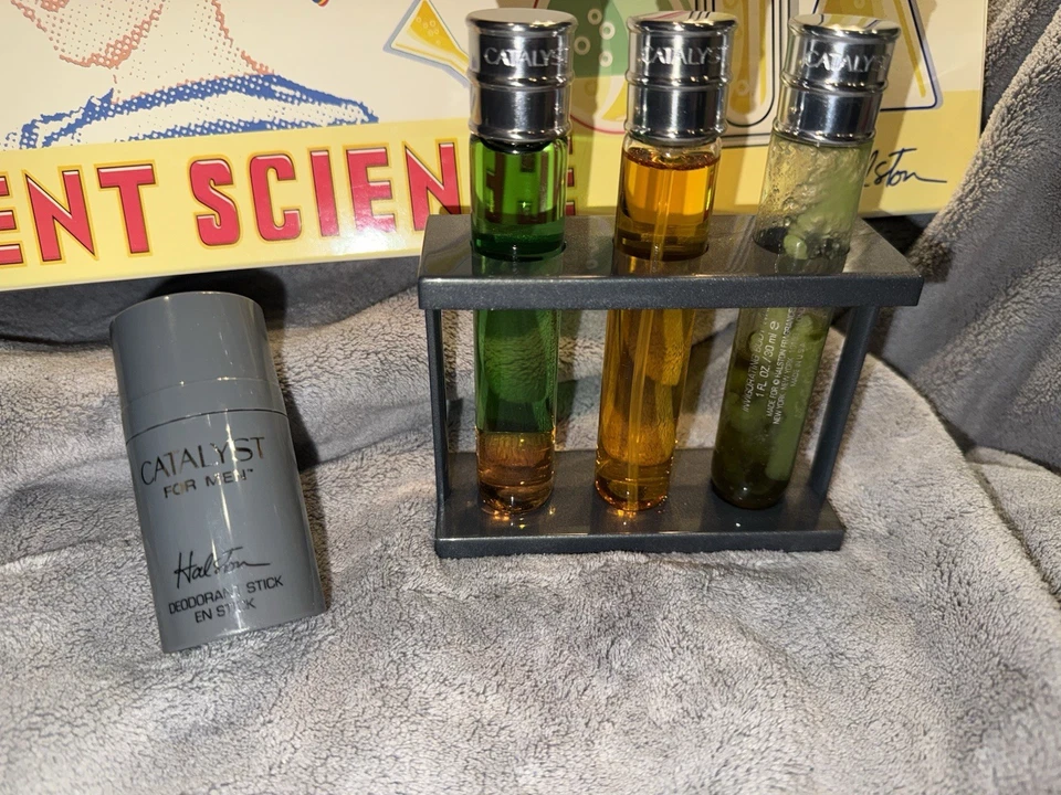 Vintage RARE Halston Catalyst SCENT SCIENCE Set Cologne After Shave Body Wash - Image 3 of 4