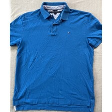 Tommy Hilfiger Polo Shirt Mens Large Blue Short Sleeve Pique Cotton Logo