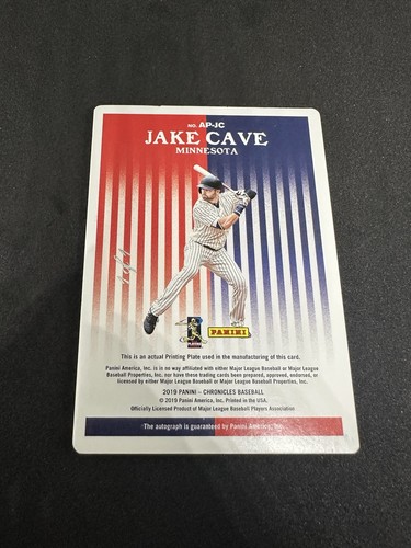 2019 Panini Chronicles Baseball Jake Cave 1/1 Printing Plate Auto #AP-JC Twins - Picture 2 of 3