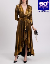 RRP €810 RETROFETE Wayne Wrap Dress Size S Metallic Effect Belted Plunge Neck
