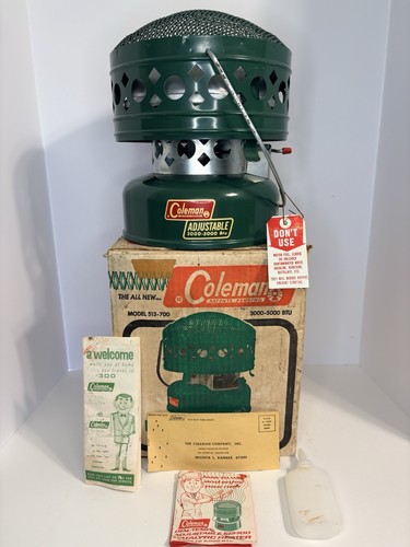 Vintage Coleman 513 Adjustable Catalytic Heater 3000-5000 BTU 1967 w/ box manual
