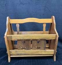 Vintage Wooden Magazine Record Rack with Tulip Cut-Outs Granny Core Cottage Boho
