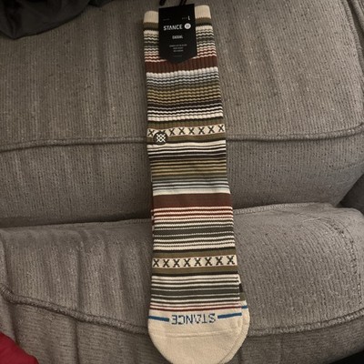 Stance, Curren ST Crew Socks, Multi Colored Tan Stripes. Size Men's 9-13