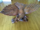 VINTAGE HAND CARVED REAL WOODEN LARGE BEAUTIFUL OPEN WING EAGLE SCULPTURE — photo 5
