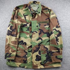 VTG 90s US Military Woodland Camo Hot Weather Combat Coat Ripstop Medium Patches