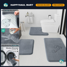 3-Piece Non-Slip Bath Mat Set, Ultra Soft Quick Dry Velvet Rugs for Bathroom, Gr