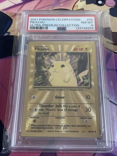 Pikachu Gold Metal PSA 8 NM-MT 2021 Pokemon Celebrations Ultra-Premium #58/102