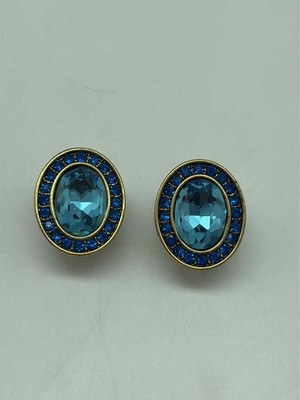 Gebrauchte Heidi Daus Ohrringe Gold und Blau Kristall Oval