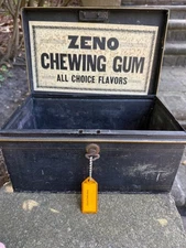 Vintage Zeno Chewing Gum Metal Lock Box w/ Key