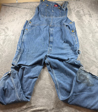 Dickies Blue Denim Bib Overalls 42x32 Carpenter Workwear Distressed Grunge