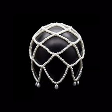 1920s White Mesh Pearl Cap Headpiece,Roaring 20s Headbands for Women
