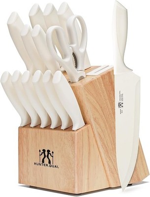 HUNTER.DUAL 15pc. Kitchen Knife Set w/ Block, Dishwasher  - Cream
