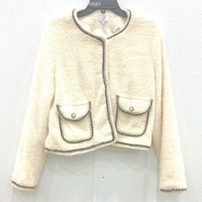 PLM Womens Ivory Solid Soft Textured Button Jacket Blazer Large Fall Cream Lined