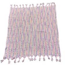 Vintage Afghan Throw Blanket Crochet Handmade Striped Baby Pink Pastels 55x49"