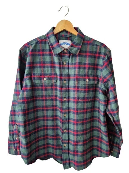 Men's Long Sleeve Cotton Flannel Green Red Navy Plaid Shirt Size XL