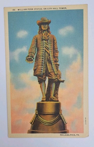 Vintage Postcard William Penn Statue on City Hall Tower Philadelphia PA ...